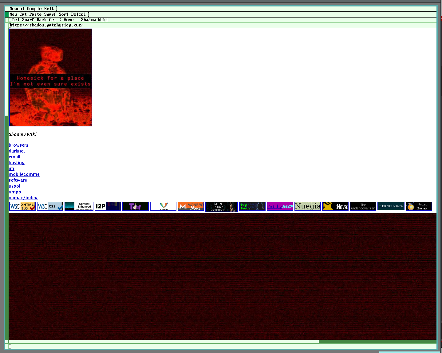 Abaco with the ShadowWiki homepage open.