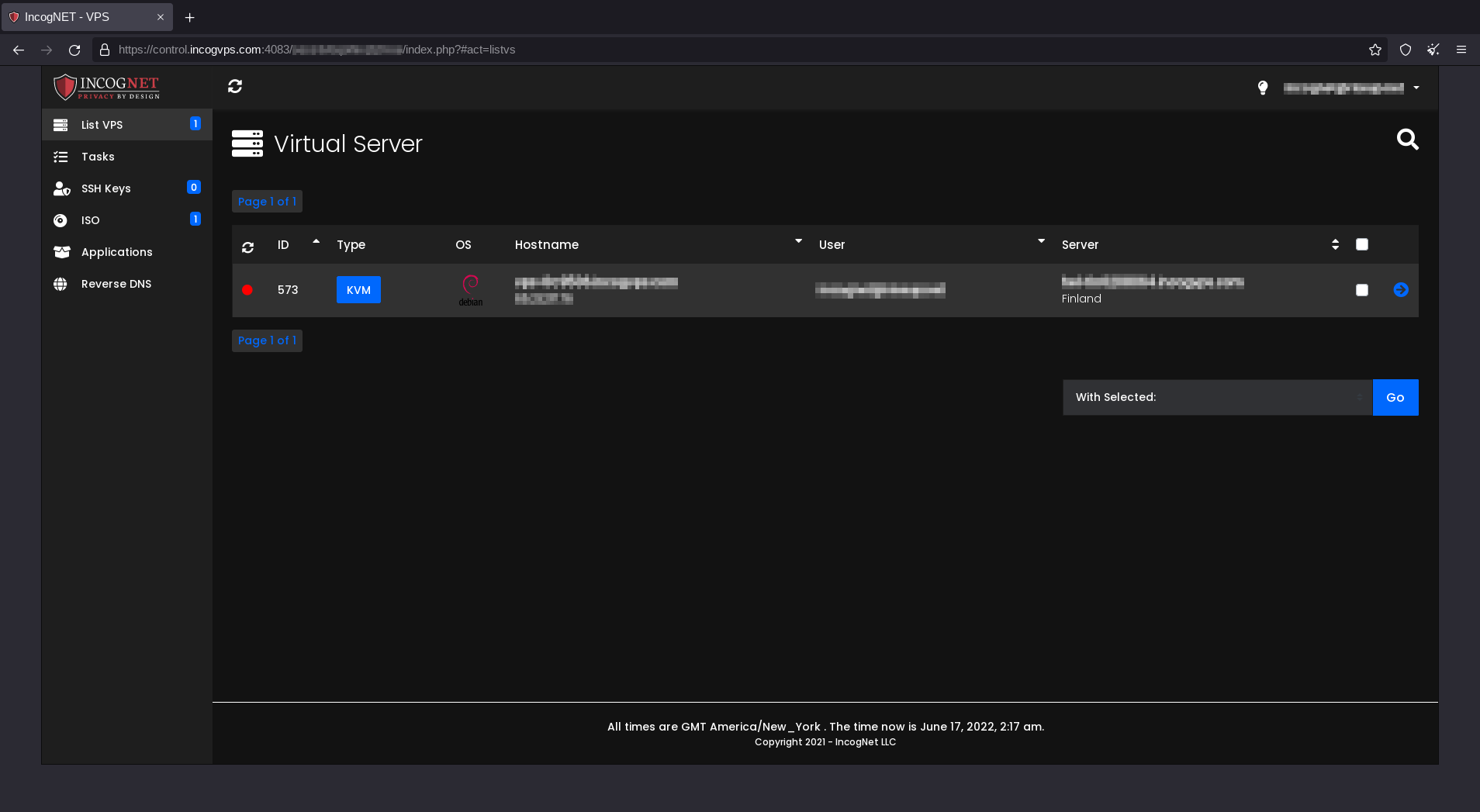 The main list screen you see upon logging into the control panel.