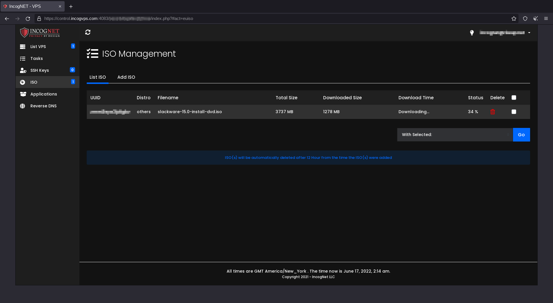 Downloading an ISO using "ISO Management".