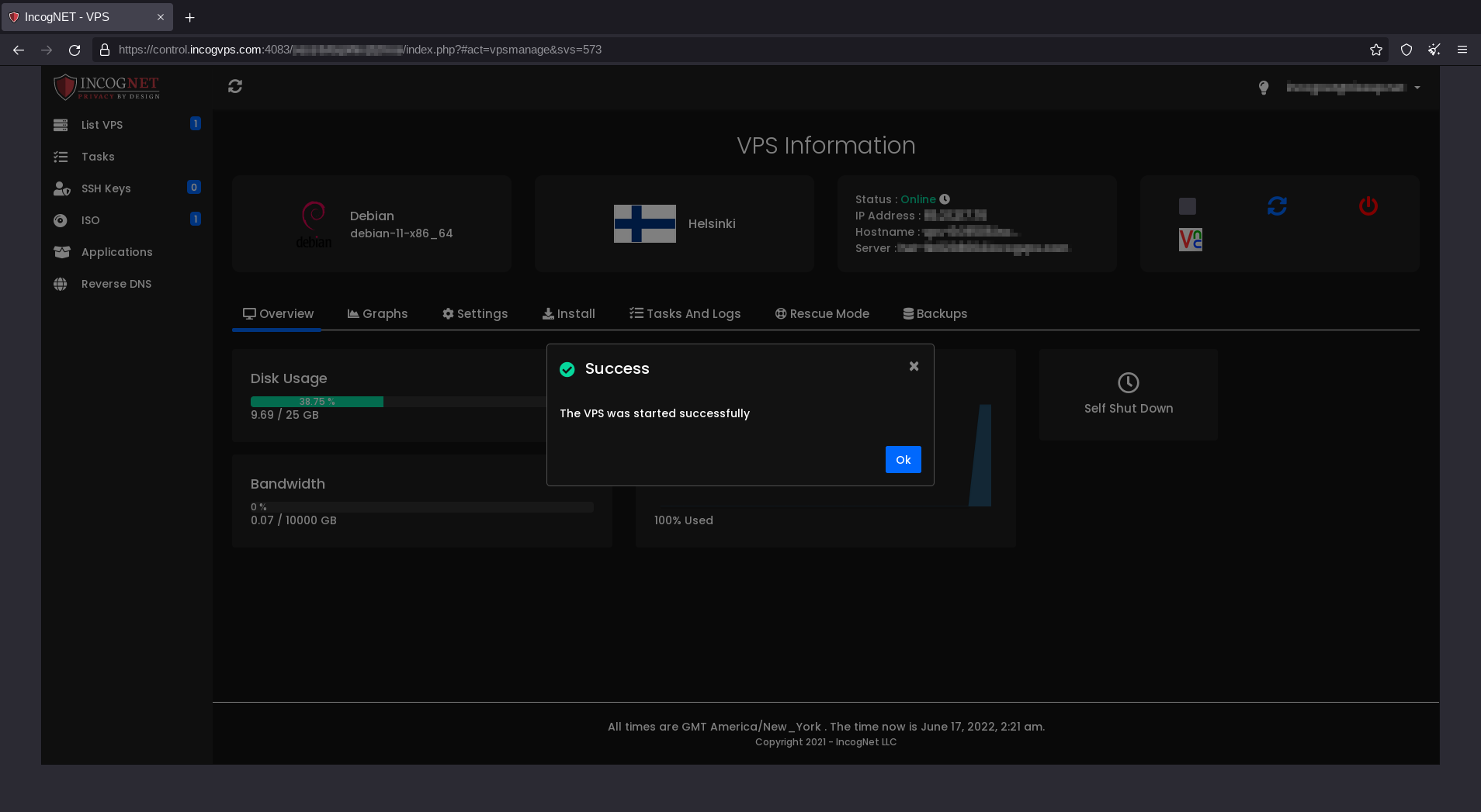 Starting the VPS.