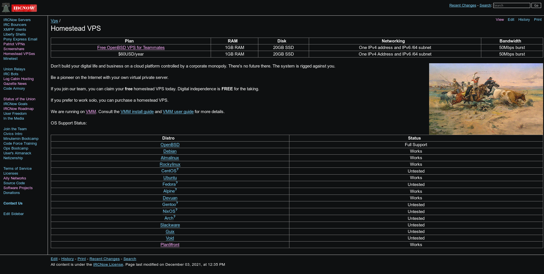 IRC Now's Plans and Pricing page, with nice Old Western imagery