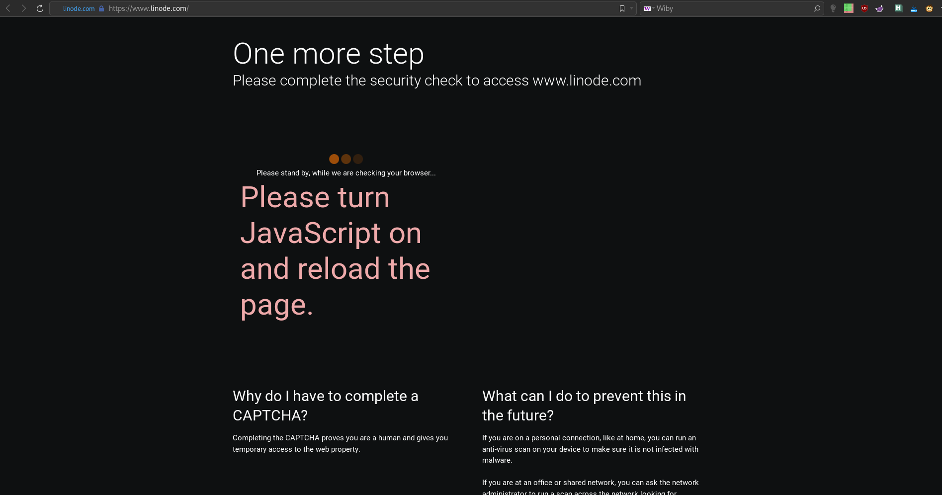 Linode's wonderful homepage (Cloudflared).